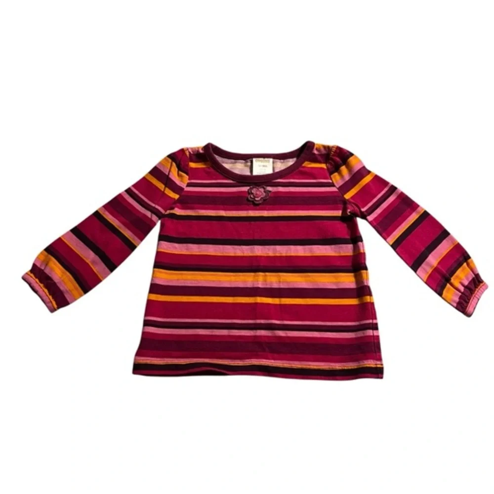 Gymboree Multicolored striped long sleeve shirt with flower detail 12-18 months